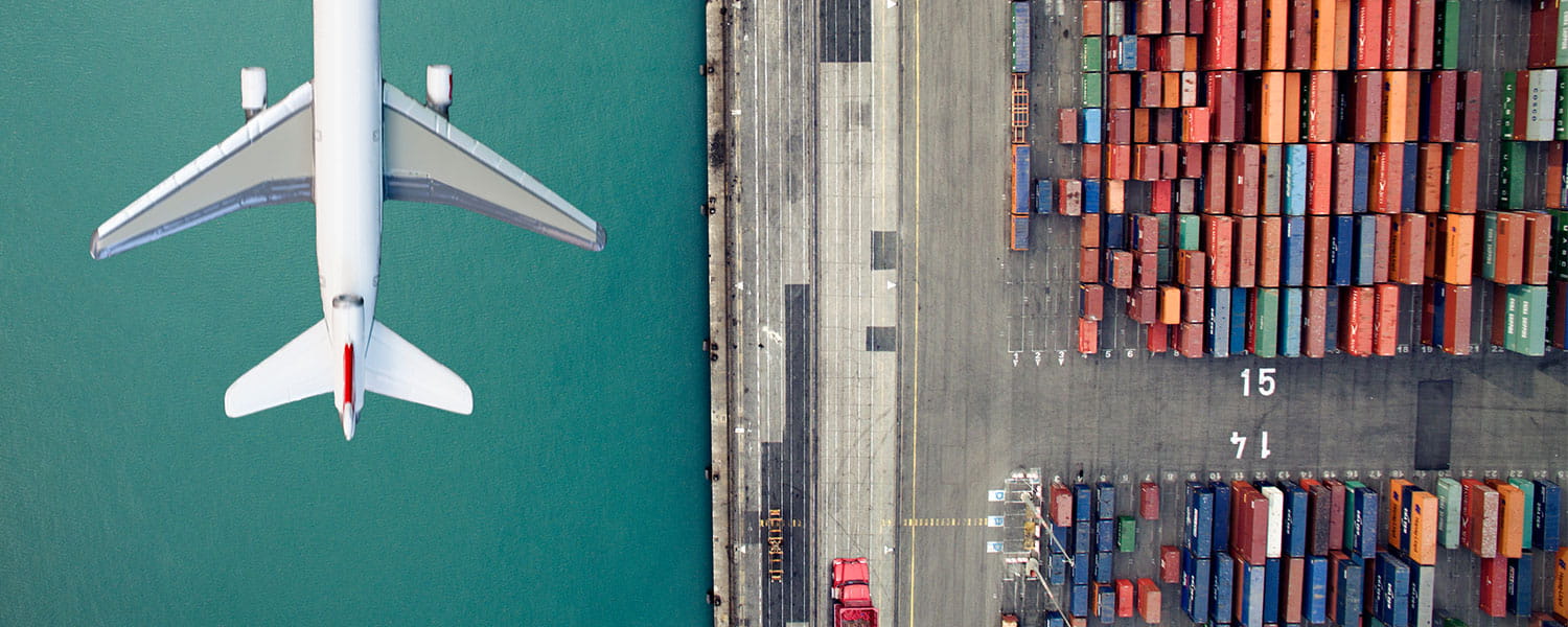 plane and container port