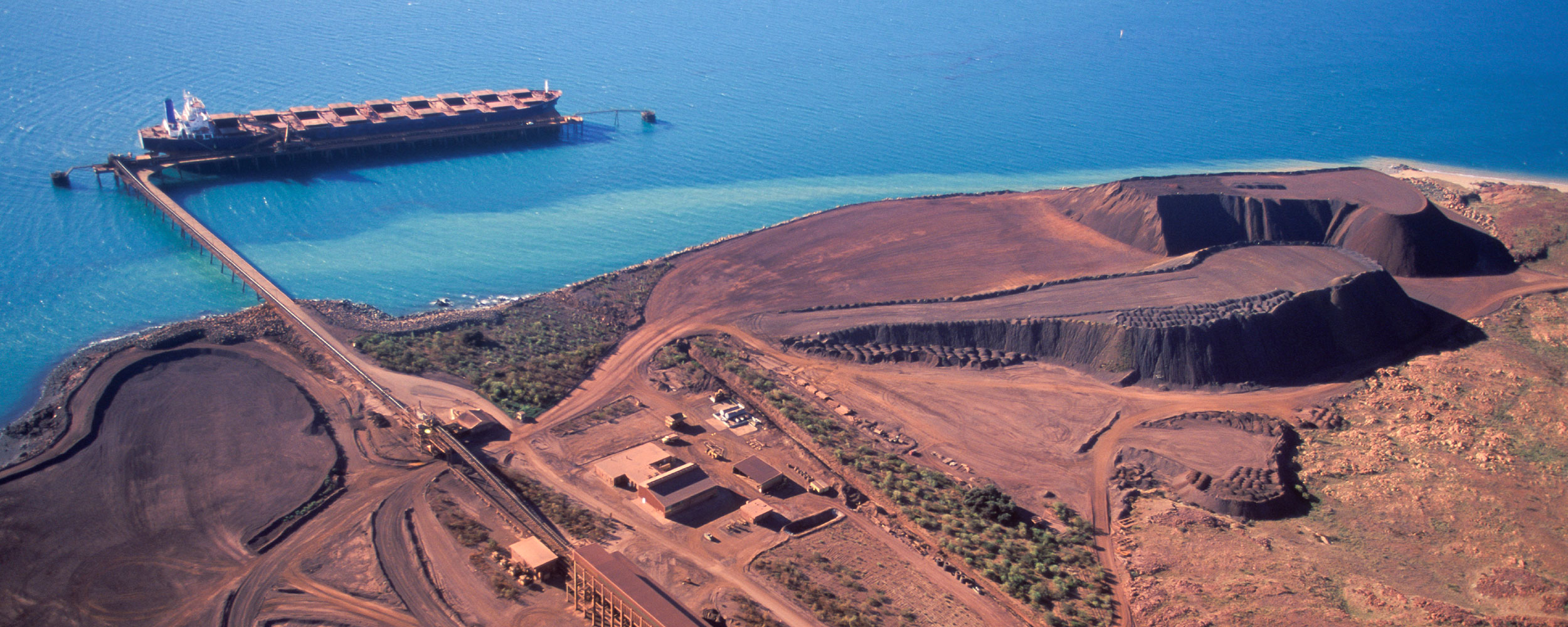 Aerial view of iron ore mine and terminal