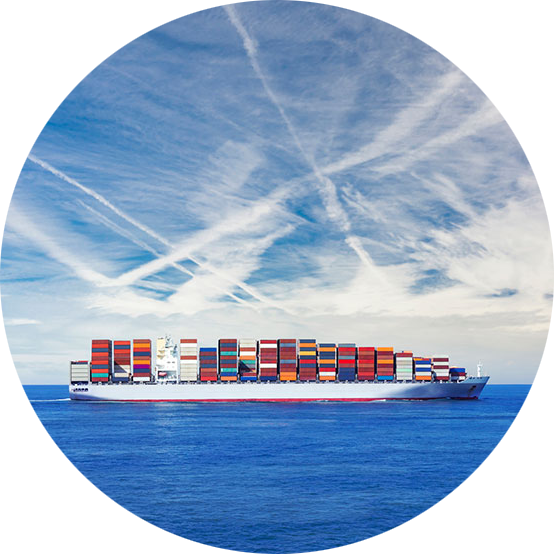 Cargo ship transporting containers across the sea.